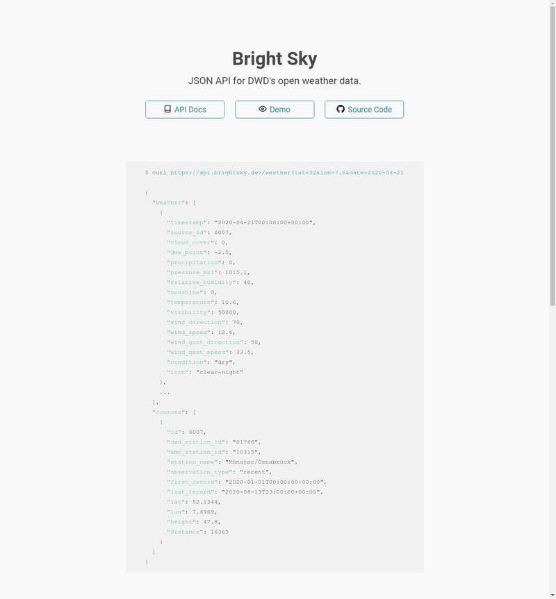 Brightsky.dev - API für DWD Wetterdaten