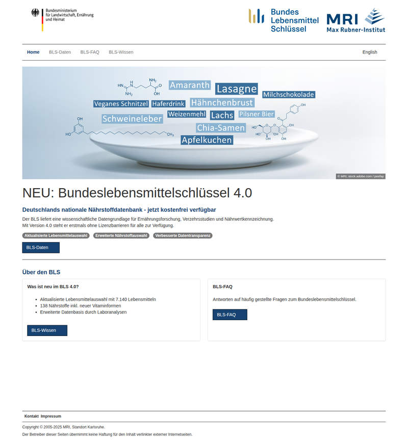 Bundeslebensmittelschlüssel Datenbank